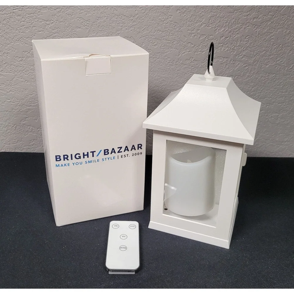 Bright/Bazaar White Lantern with Flameless LED Candle Tabletop Decoration